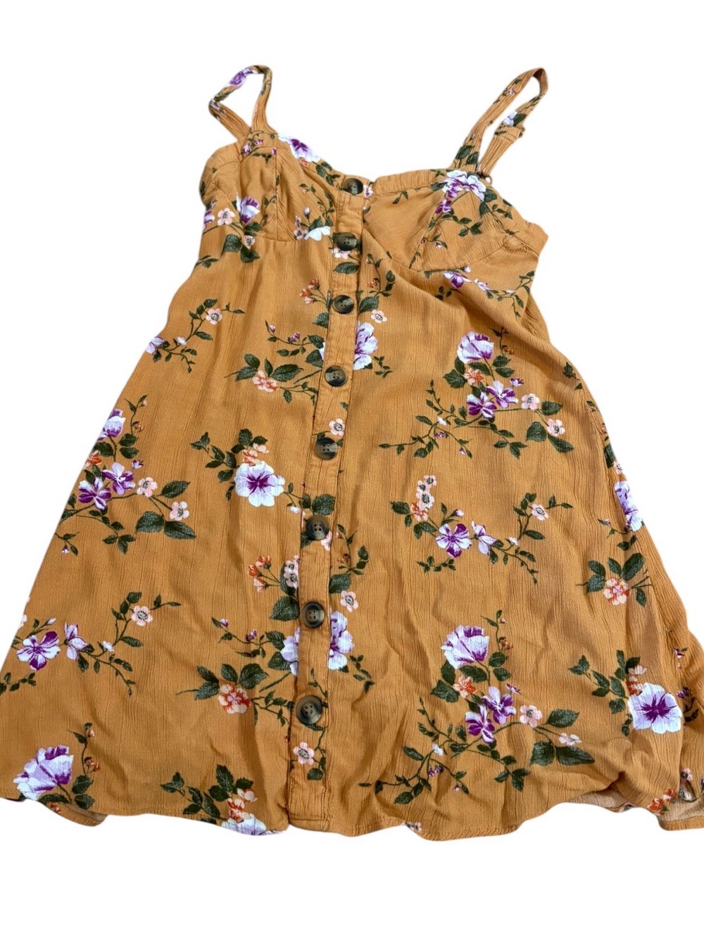 American Eagle Mustard Floral Button-Front Sundress